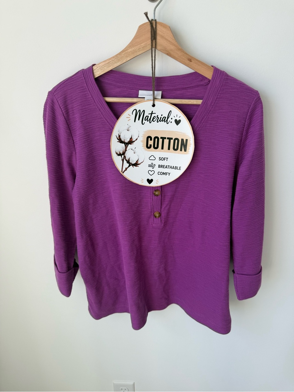 J. Jill Cotton Henley Top in Purple | M